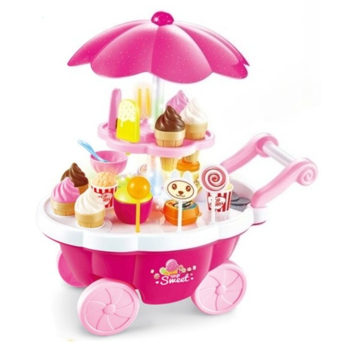Детска количка за сладолед, Ronyes, розова, 33x20x38cm, със светлини и музика