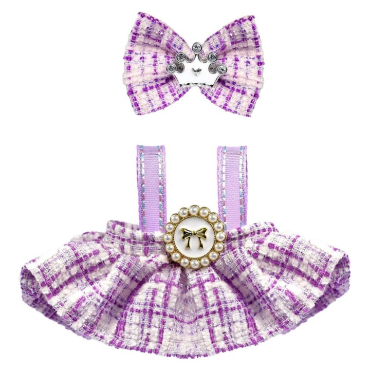 Set de haine pentru papusi de 17 cm, potrivit pentru papusile La Bu Bu, fusta violet, include accesorii, tesatura