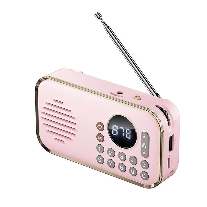 Radio portabil Bluetooth, 5W, 1200mAh, roz