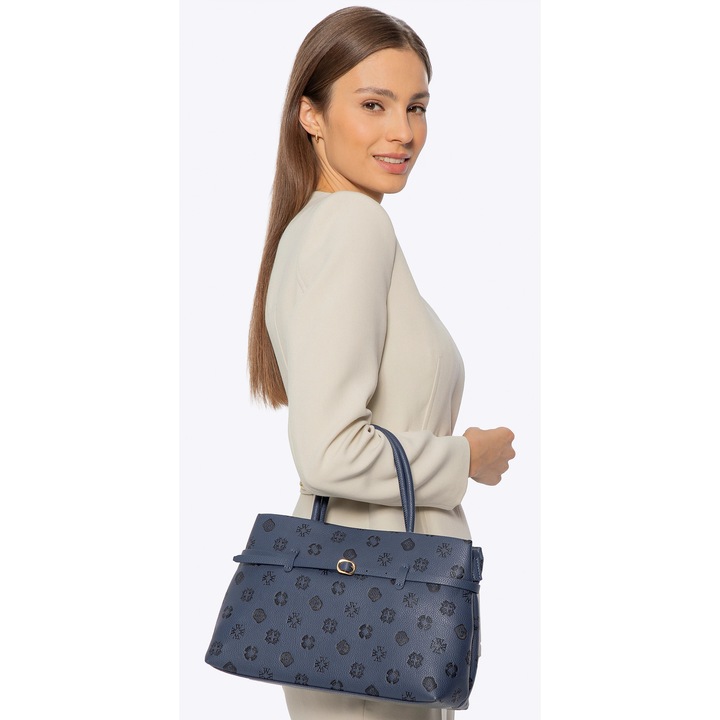 Дамска чанта WITTCHEN, екологична кожа, тъмносиня, 2 отделения, с дръжки и регулируема презрамка