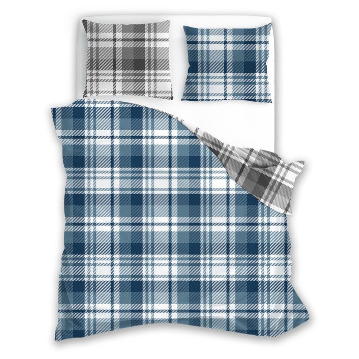 Flanel ágynemű garnitúra 140x200cm, Faro, fehér-kék, 100% pamut, cipzárral