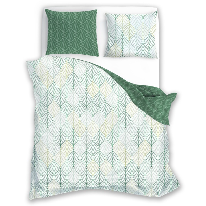 Ágynemű szett 2 részes, Faro, 140x200cm, szatén pamut, zöld, pasztell geometria