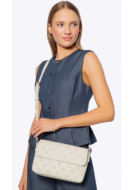 Дамска чанта WITTCHEN, пощенска чанта от еко кожа с релефен подпис, кремава, 100% еко кожа