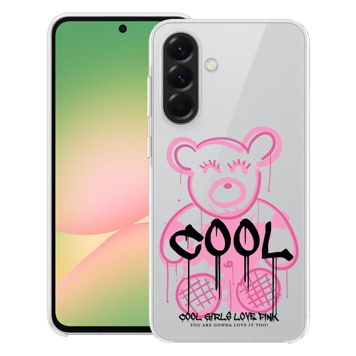 BestCase® Tok Samsung Galaxy A17 5G-hez Teddy Bear Cool Pink dizájnnal, átlátszó vékony szilikon, ütésálló, 2059629 T 1551