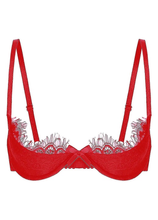 Női melltartó, csipke, piros, merevítős, állítható pántokkal, 5XL INTL