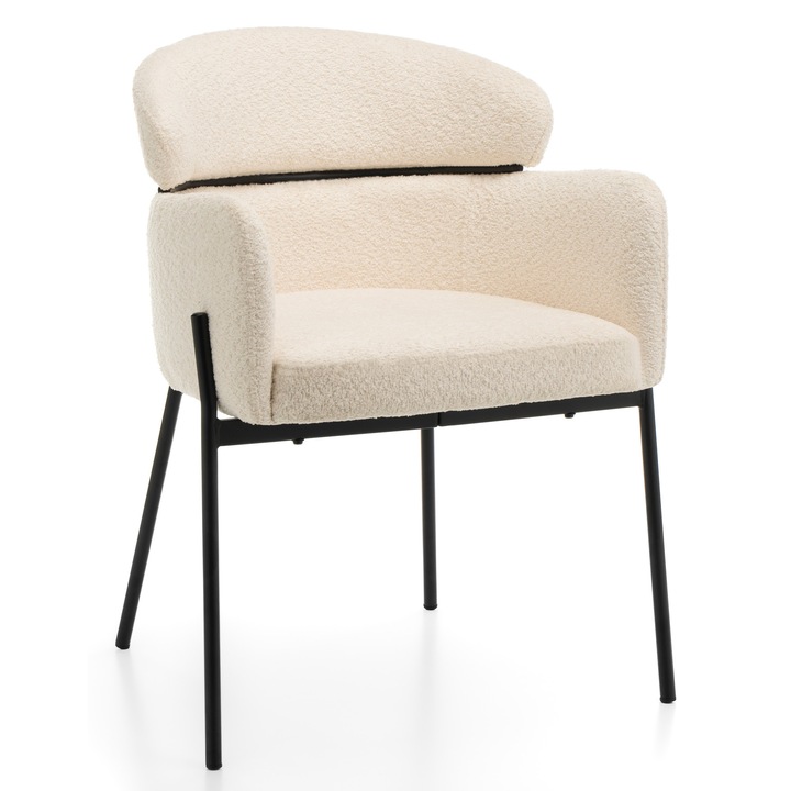 Fotoliu Bolzano, metal, tapiterie boucle, bej deschis, 62x80cm