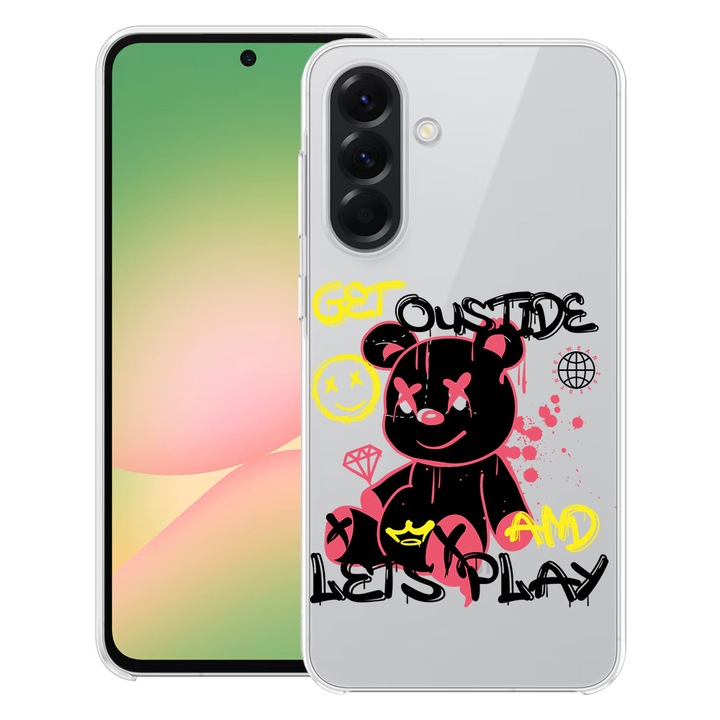 BestCase® Tok Samsung Galaxy A17 5G-hez Teddy Bear Lets Play dizájnnal, átlátszó vékony szilikon, ütésálló, 2059629 T 1554