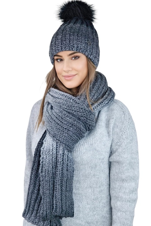 Caciula si fular KAMEA ALICE, lana de alpaca, negru, set