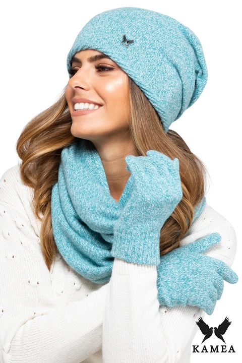 Caciula si komin dama KAMEA, welna, turcoaz, set