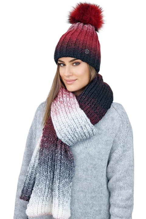 Caciula si fular KAMEA, model ALICE, lana de alpaca, multicolor, dimensiuni universale