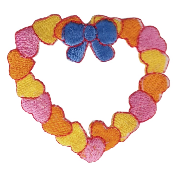 Aplicatie termica inima brodata cu fundita albastra, KAMEA, 6,5x6,5cm, set 10 buc.