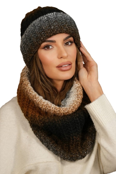 Caciula si fular KAMEA, polar, caramel, set complet