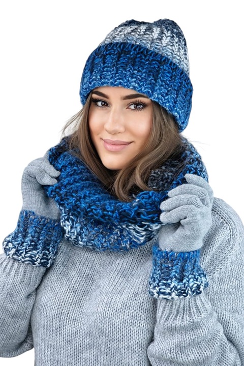 Caciula si fular KAMEA, turcoaz, set complet, polar