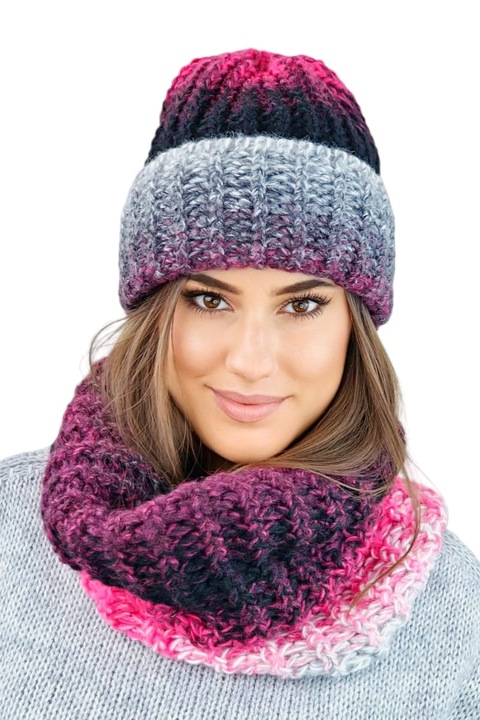 Caciula si fular KAMEA, polar, roz, set