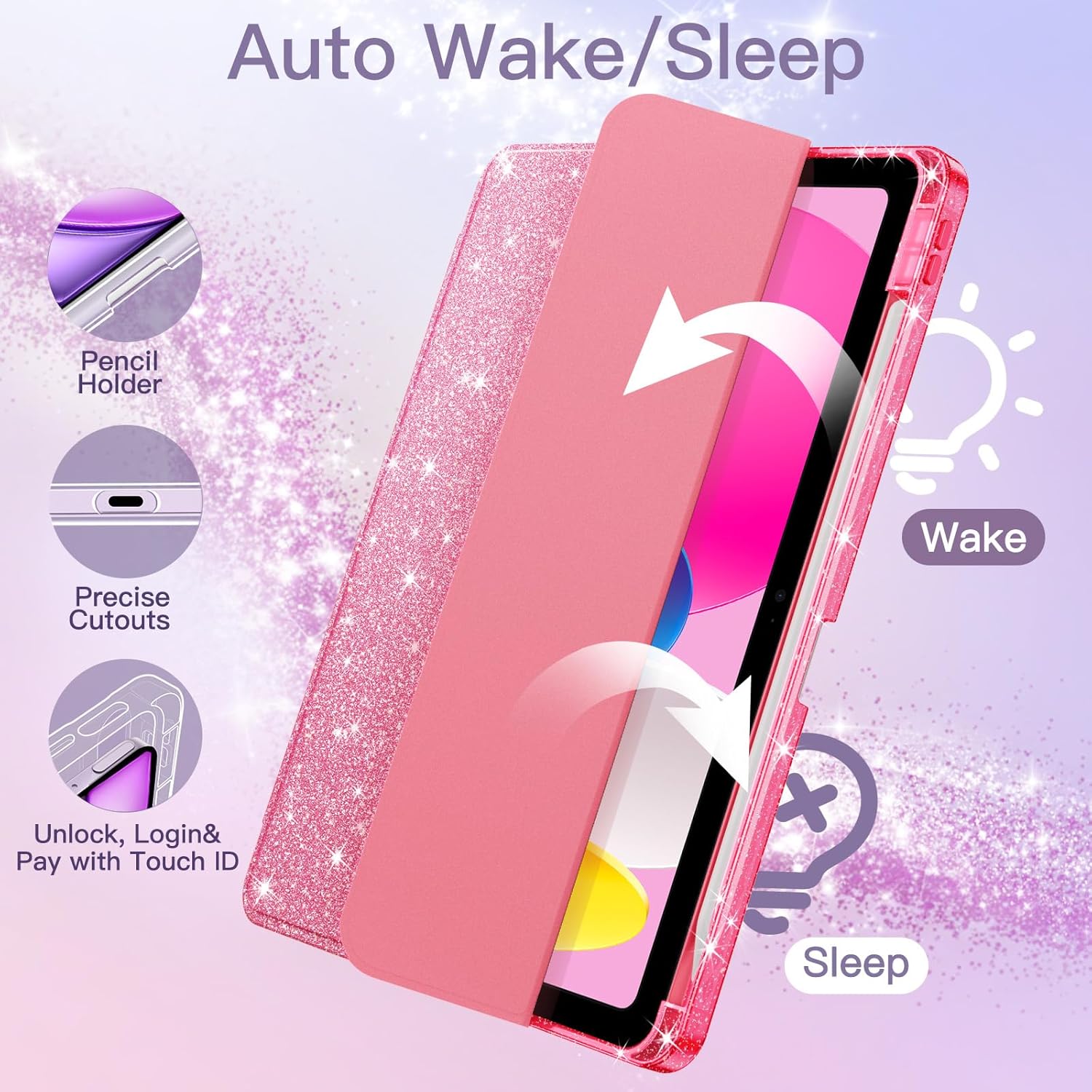 Husa de protectie pentru tableta, potrivita pentru iPad 10th 10.9" 2022/iPad (A16) 11th 2025, functie automata trezire/sleep, cu tava pentru stilouri, Roz