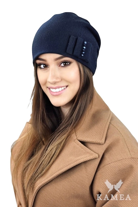 Дамска шапка KAMEA, 30% вълна, апликация във формата на панделка, тъмносиня