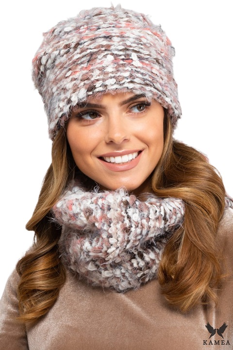 Caciuli si fular dama, KAMEA, bej, material calduros