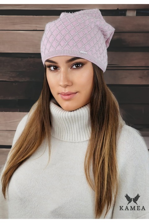 Női sapka KAMEA, rózsaszín, geometrikus mintával, viszkózból, őszi-téli szezonra