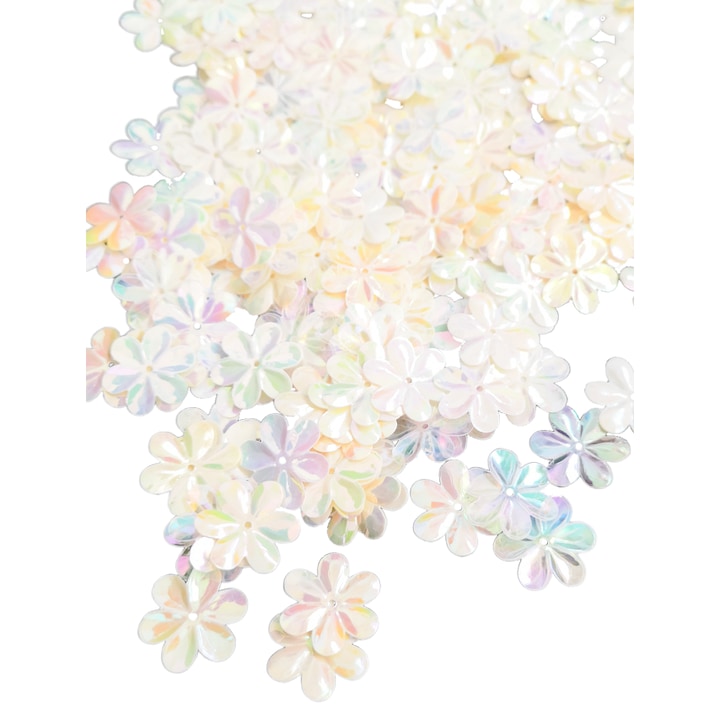 KAMEA flitter szett, opalizált virágok, ekrü, 1,5 cm, 100 darab
