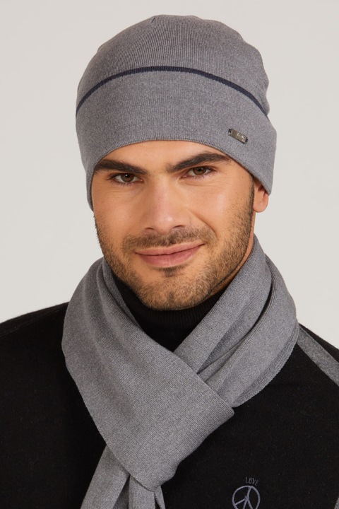 Caciula barbati KAMEA Mateo, gri, din viscoza, usoara, cu banda contrastanta