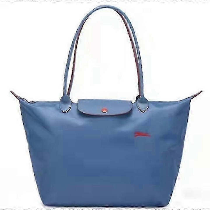 Dombornyomott bőr és vízálló nylon tote táska, kék, kompakt méretek