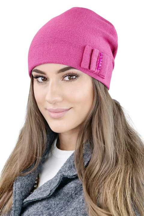 Caciula dama BAZALT, KAMEA, fucsia, 30% lana, aplicatie cu perle