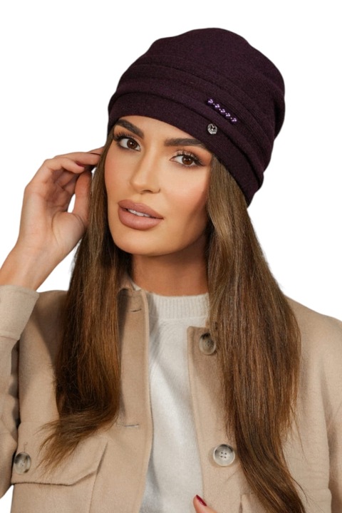 Caciula dama Kamea Sakura, violet, 80% lana, 20% poliamid, cu perle