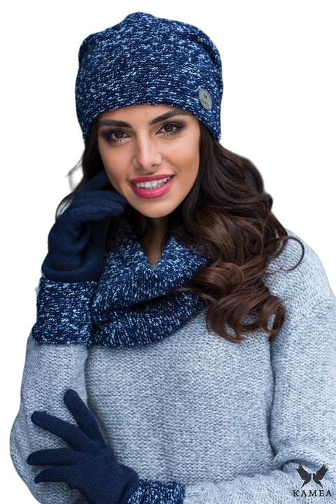 Дамски шал KAMEA, модел от мек материал, поларна подплата, тъмносин
