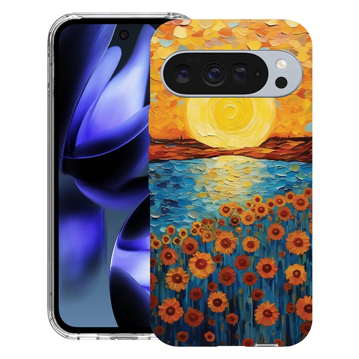 BestCase® Husa pentru Google Pixel 10 / Pixel 10 Pro cu Design Sunflower Painting, Clear Slim Silicon, Antisoc, 2042412 T 1273
