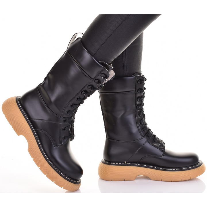 Botine dama Martinus, negre, piele ecologica, cu platforma, stil urban, izolate pentru iarna, 37 EU