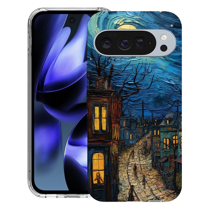 BestCase® Husa pentru Google Pixel 10 / Pixel 10 Pro cu Design Van Gogh City Life, Clear Slim Silicon, Antisoc, 2042412 T 1282