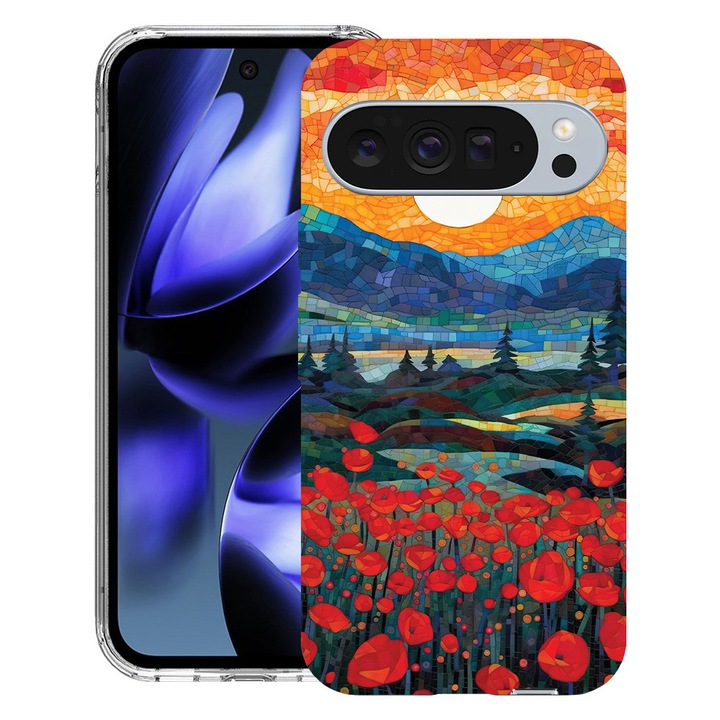 BestCase® Husa pentru Google Pixel 10 / Pixel 10 Pro cu Design Poppies in Sunset, Clear Slim Silicon, Antisoc, 2042412 T 1274