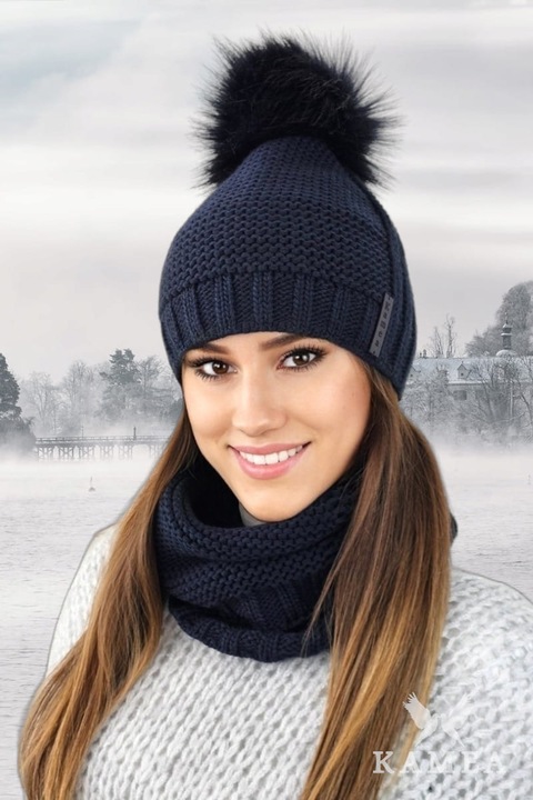 Caciula si komin dama KAMEA FIONA, model cu trei dungi, colorat, dimensiune unica