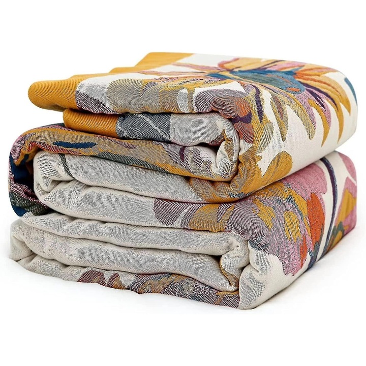 Patura din bumbac, design boho, 150x200cm, multicolor, dublu fata