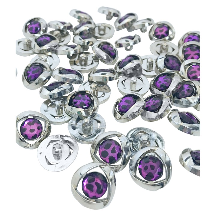 Nasturi plastic KAMEA 2,5 cm, argintiu cu violet, set 10 bucati