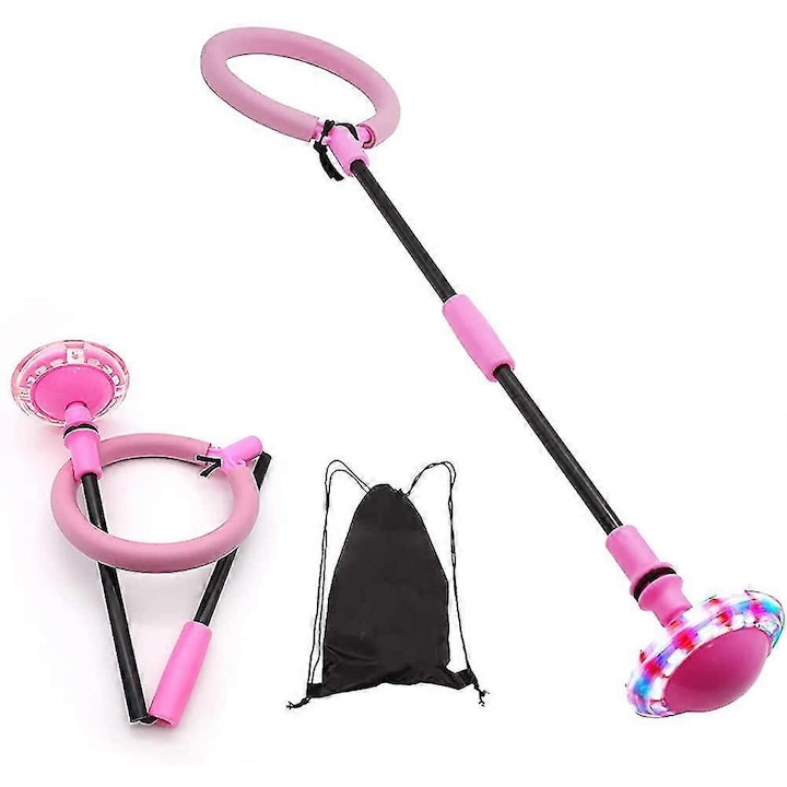 Jucarie interactiva copii, Skip Ball pentru glezna, roz, design pliabil, cu lumini intermitente