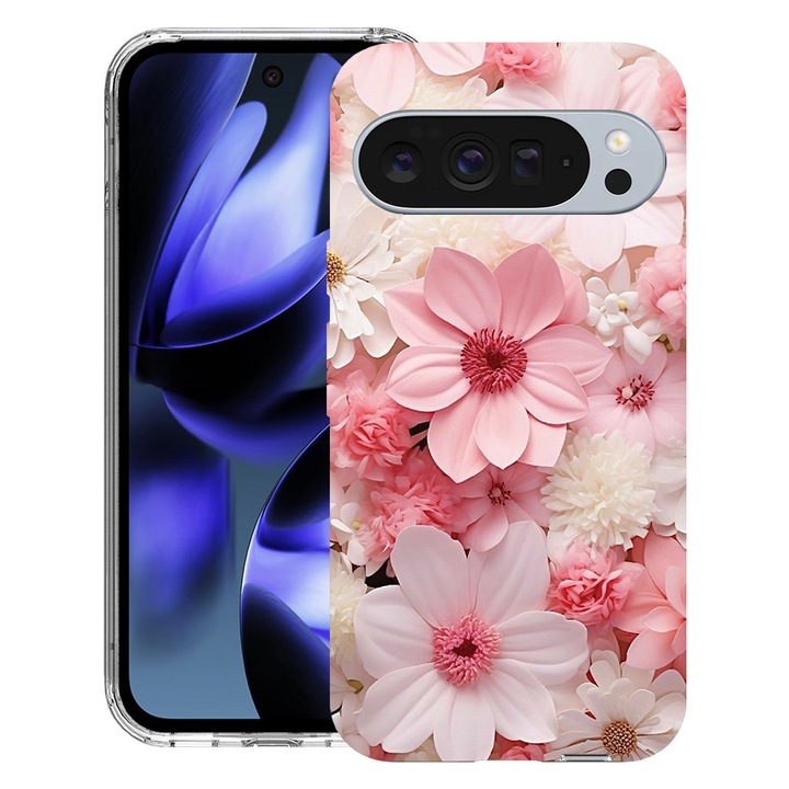 BestCase® Husa pentru Google Pixel 10 / Pixel 10 Pro cu Design Pink And White Daisy, Clear Slim Silicon, Antisoc, 2042412 T 1145
