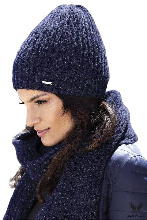 Set Caciula si fular dama KAMEA, culoare bleumarin, pentru primavara si toamna