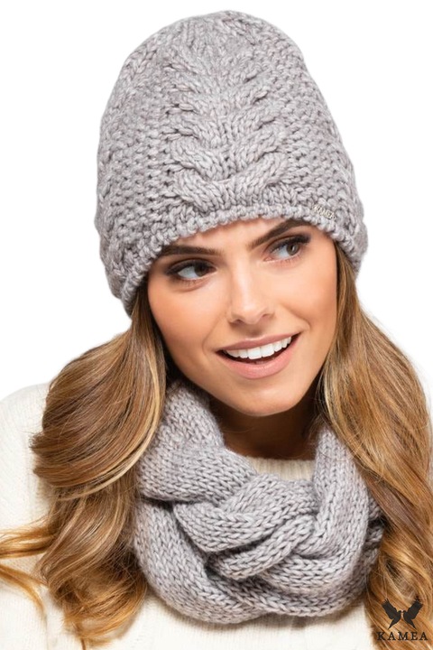 Set caciula si fular dama KAMEA IDAHO, bej inchis