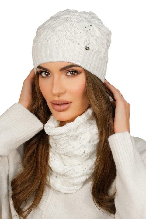 KAMEA női sapka és sál szett téli ekrü színben