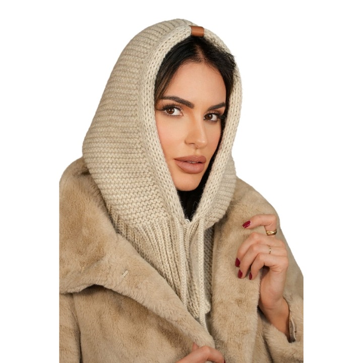 Caciula dama KAMEA, model Balaclava, bej deschis, 85% acril, 15% poliamida