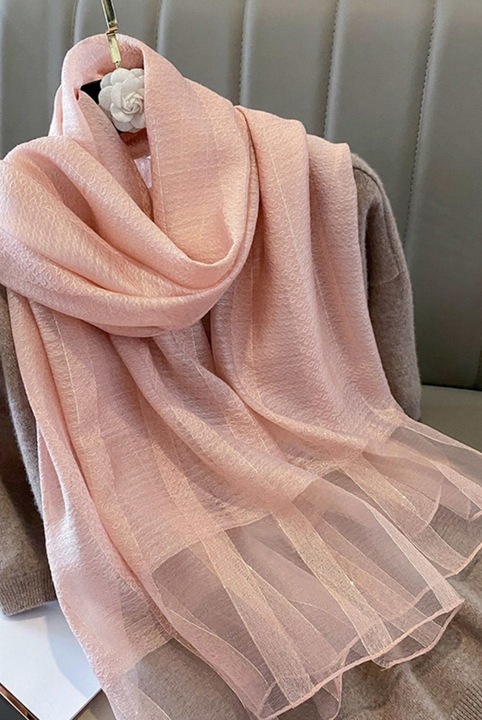 Елегантен розов шал с коприна и блясък, 190x70 см, комплект