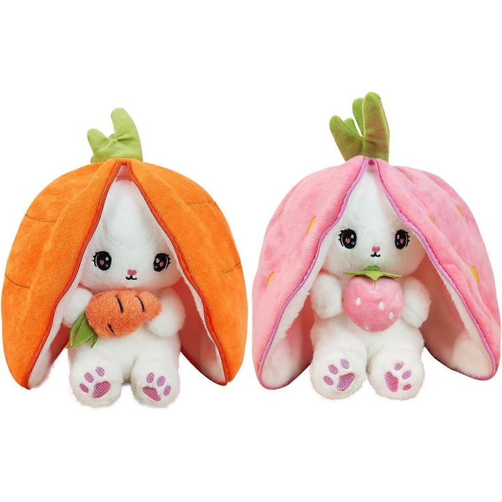 Jucarie de plus reversibila, iepuras, roz si portocalie, dimensiune potrivita pentru copii