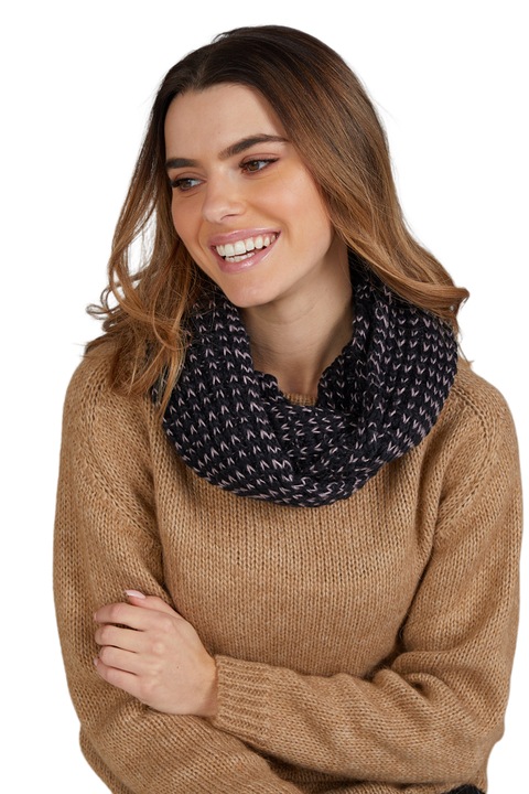 Дамски шал KAMEA, черно-розов, качествен материал, плътен дизайн