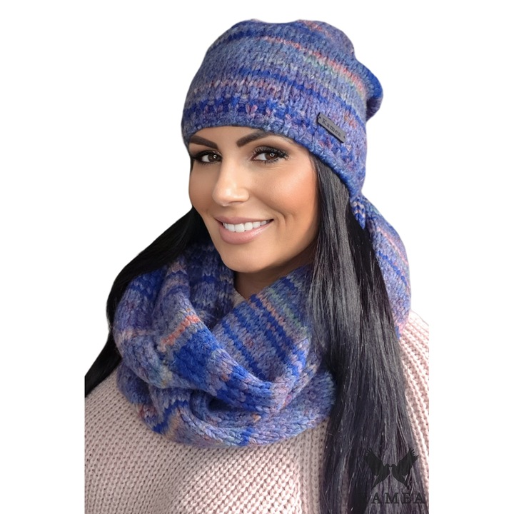 Set iarna dama KAMEA, caciula si fular, albastru