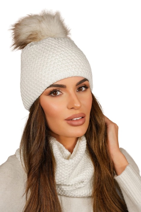 KAMEA sapka és sál szett, fehér, őszi-téli szezonra