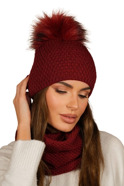 KAMEA sapka és sál szett, bordó, őszi-téli szezonra