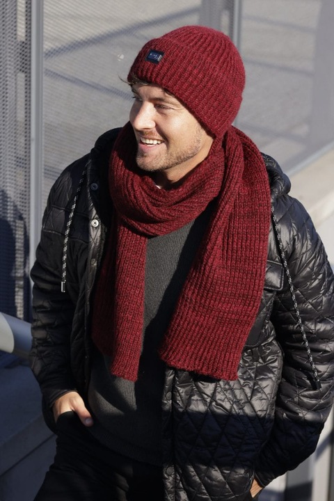 Set barbati KAMEA MARTIN, caciula fara captuseala si fular, bordou, 54-62 cm, 85% acril, 15% lana