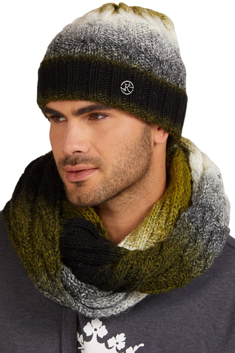 Set caciula si fular barbati KAMEA, culoare olive, material cu lana de alpaca, interior polar