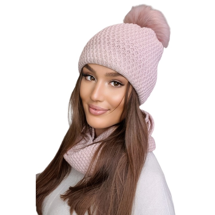 KAMEA sapka és sál szett, rózsaszín, őszi-téli szezon